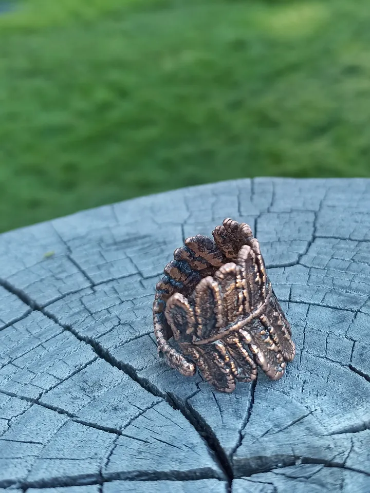 Real fern leaf ring electroformed Nature inspired jewelry Copper ring 7th anniversary gift