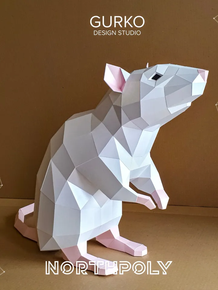 Papercraft Rat On Hind Legs, Mouse, Digital Template, PDF Download, Gurko, LowPoly, Pepakura, Origami Sculpture, Paper Party Decor, DIY Gift
