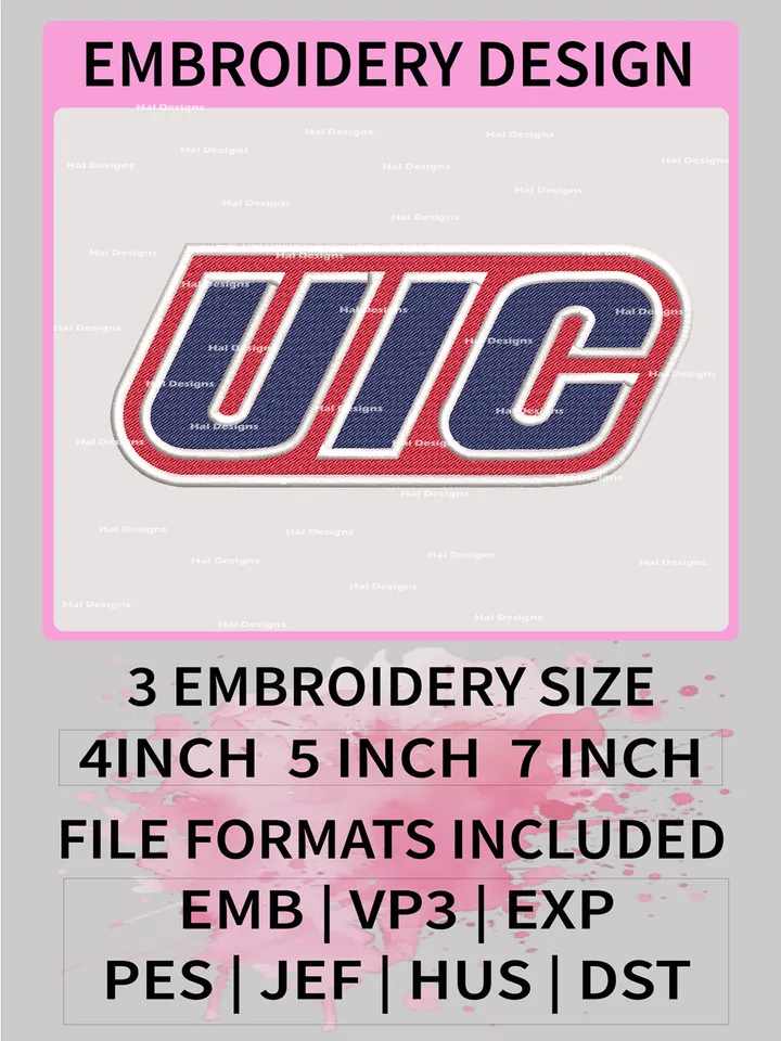 NCAA UIC Flames Embroidery File, 3 Sizes, 6 Formats, NCAA Machine Embroidery Design, NCAA Logo, NCAA Teams