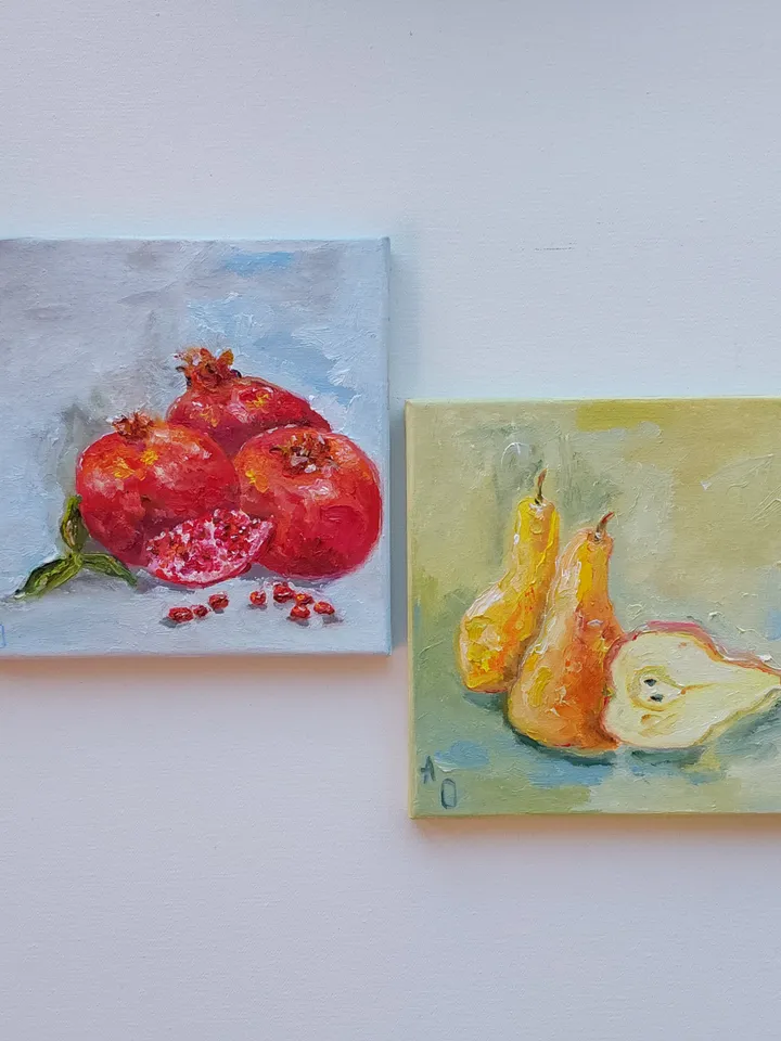 "Still life. Pomegranate" oil painting on canvas 20x20 cm (8x8 inches)