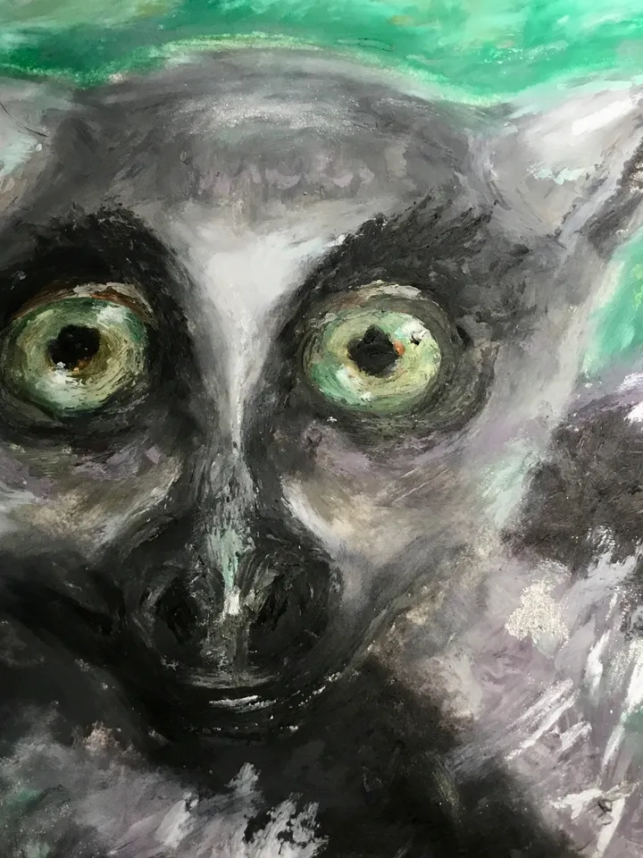 Lemur oil pastel painting,original animals painting,funny animals wall art,kids room decoration,lemur paintings gifts,affordable artwork.