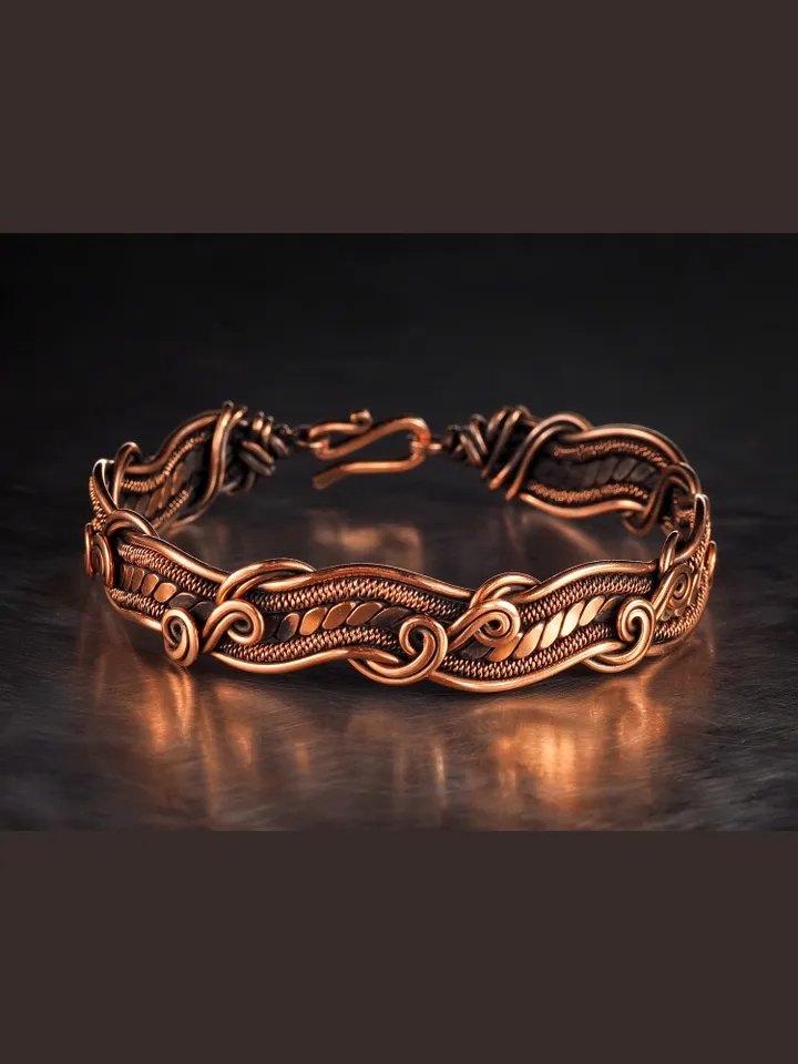 Copper wire wrapped bracelet for woman, 7th Anniversary gift idea