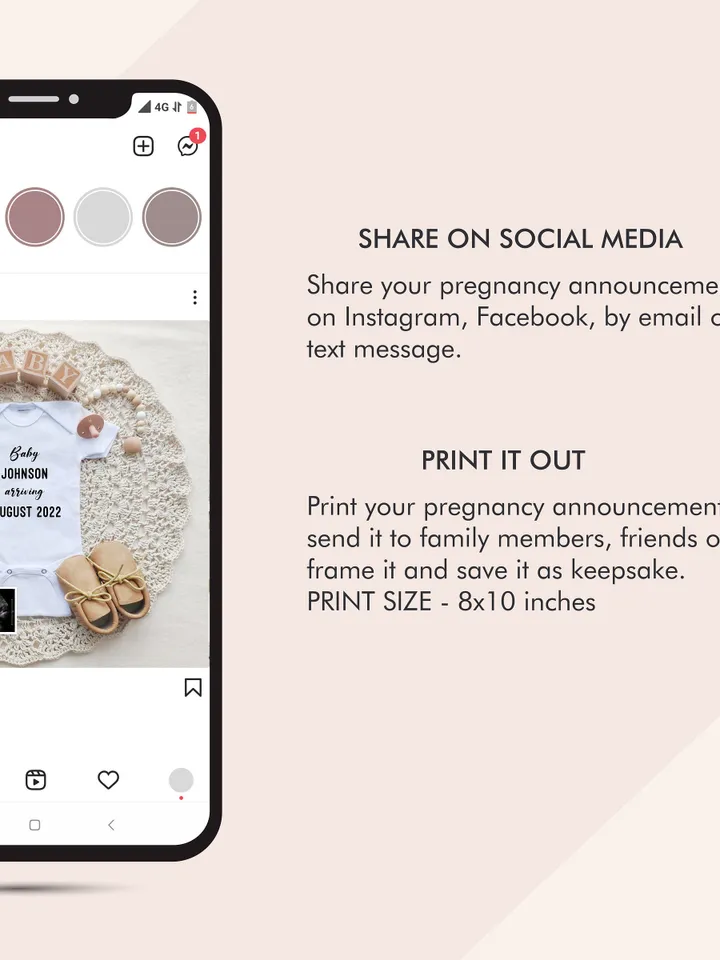 Baby Announcement Digital Pregnancy Announcement for Social Media, Editable Template Digital File
