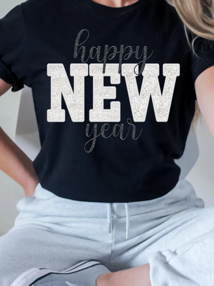 Happy New Year PNG | Holidays, New Year, Sequins, Glitter | Instant Sublimation Download | Digital Shirt Design