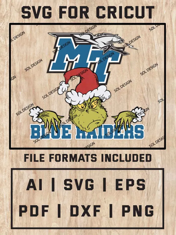 Grinch Middle Tennessee Blue Raiders SVG, NCAA SVG Design, NCAA Middle Tennessee Blue Raiders SVG, NCAA Blue Raiders Cricut, Christmas Svg, Grinch svg, Digital Download