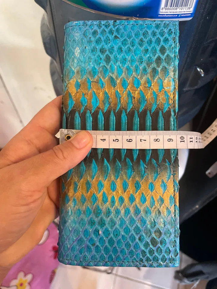 Genuine python skin flat unisex turquoise wallet / small money reptile blue purse / exotic leather snakeprint / cardholder gift idea