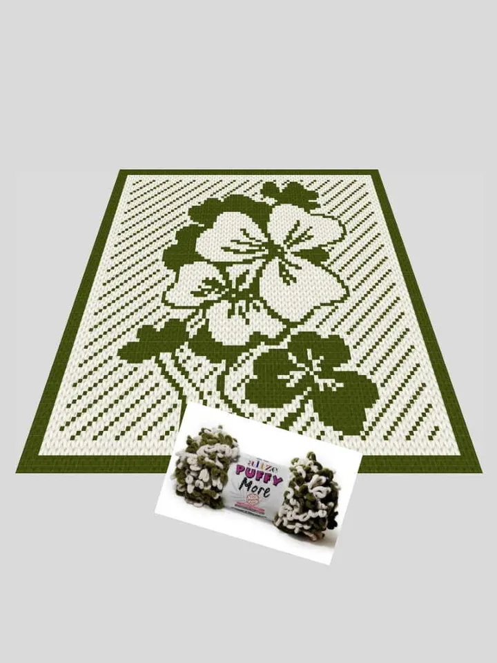 Loop yarn Finger knitted Clover Flowers blanket pattern