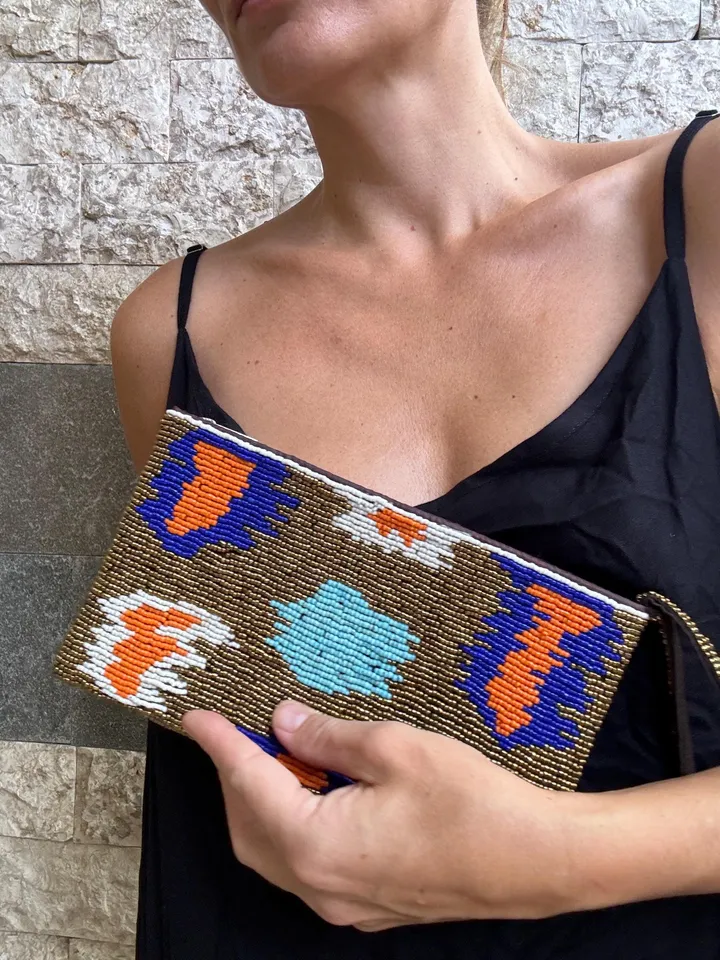 Beads bronze evening clutch  whirstlet purse | Handmade Bead Embroderie Bag | Classy evening Bead Bag | Elegant Smalll Sparkling Clutch