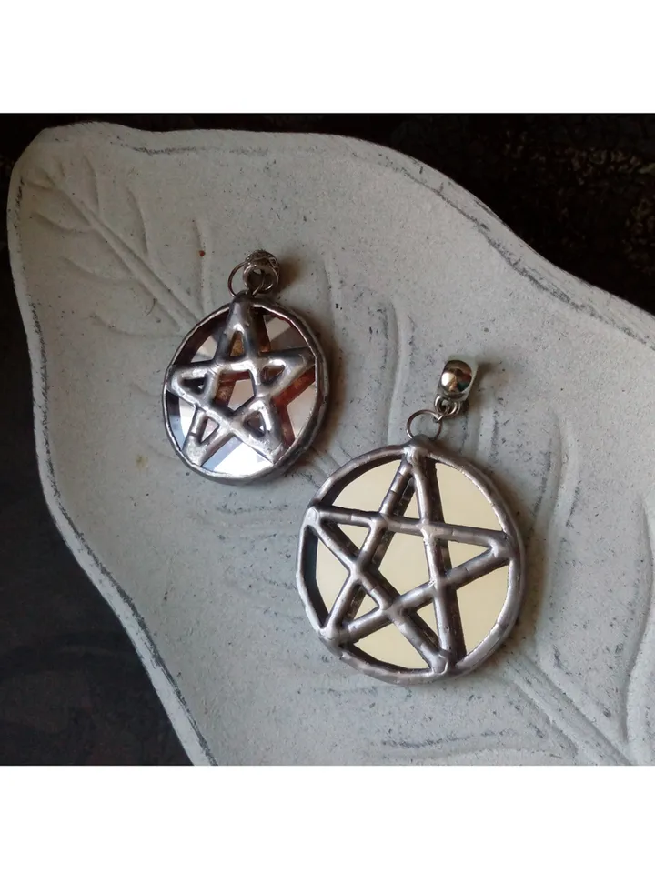 Mirror Pentagram pendant, pentacle necklace, mirror star, stained glass star, Halloween necklace, witchy aesthetic