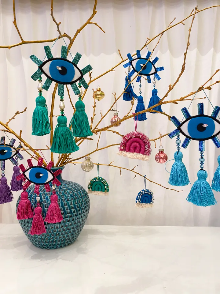 Evil eye ornaments, Unique Christmas gift set, Colorful Christmas, Witchy Christmas
