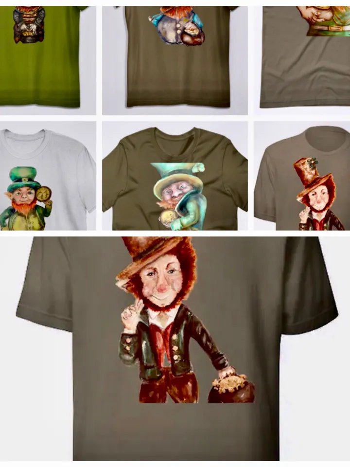 Leprechaun Short-Sleeve Unisex T-Shirt from my original painting,humorous designer t shirts,unique handmade gifts,St.Patrick day gifts.