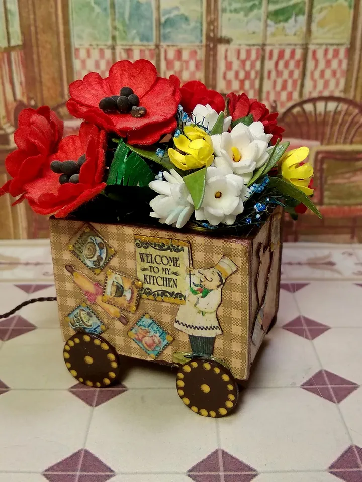 Toy trolley. Toy for dolls. Puppet miniature.1:12 scale.