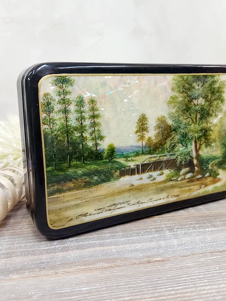 Lacquer Box "Summer landscape" Hand-painted miniature painting. Jewelry box Mother of pearl Papier-mache. Home decor. Christmas gift