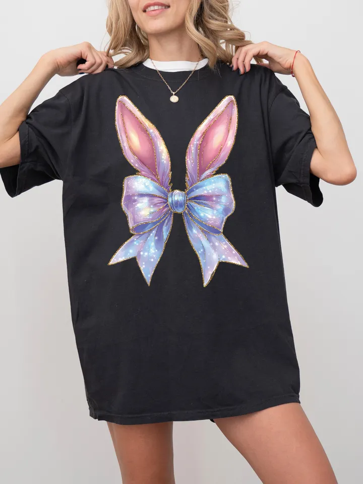 Easter Bunny Coquette PNG, Glitter Easter Bunny png, Happy Easter png, Easter png, Girls Easter Png, Bunny Bow Png, Easter Shirt, Spring png