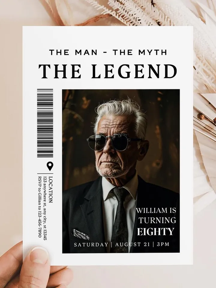 The Man The Myth The Legend 80th Birthday Invitation, EIGHTY, Editable Printable, 80th Party Text Invite, Instant Download, Canva Template