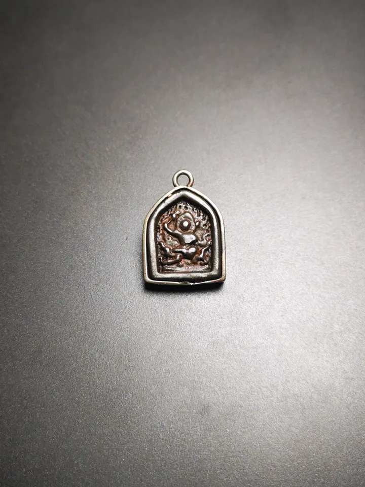 Gandhanra Antique Tibetan Buddhist Amulet, Vajrapani,the Protector and Guide of Gautama Buddha,Made of Thokcha,inlaid with Sliver