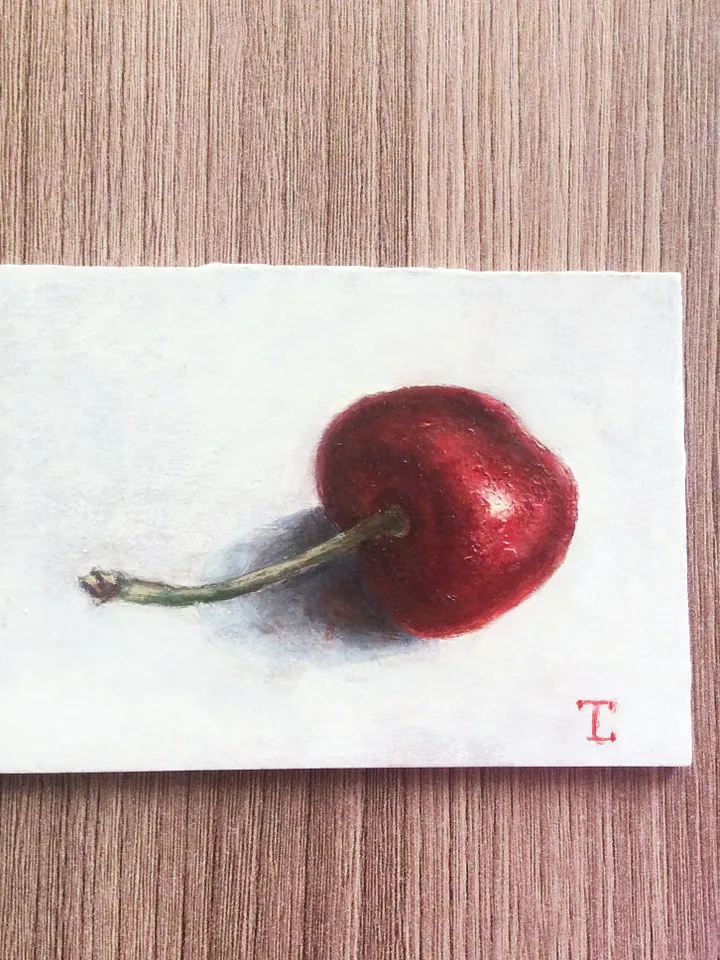 "ACEO Cherry", oil painting fruit berry artwork still life