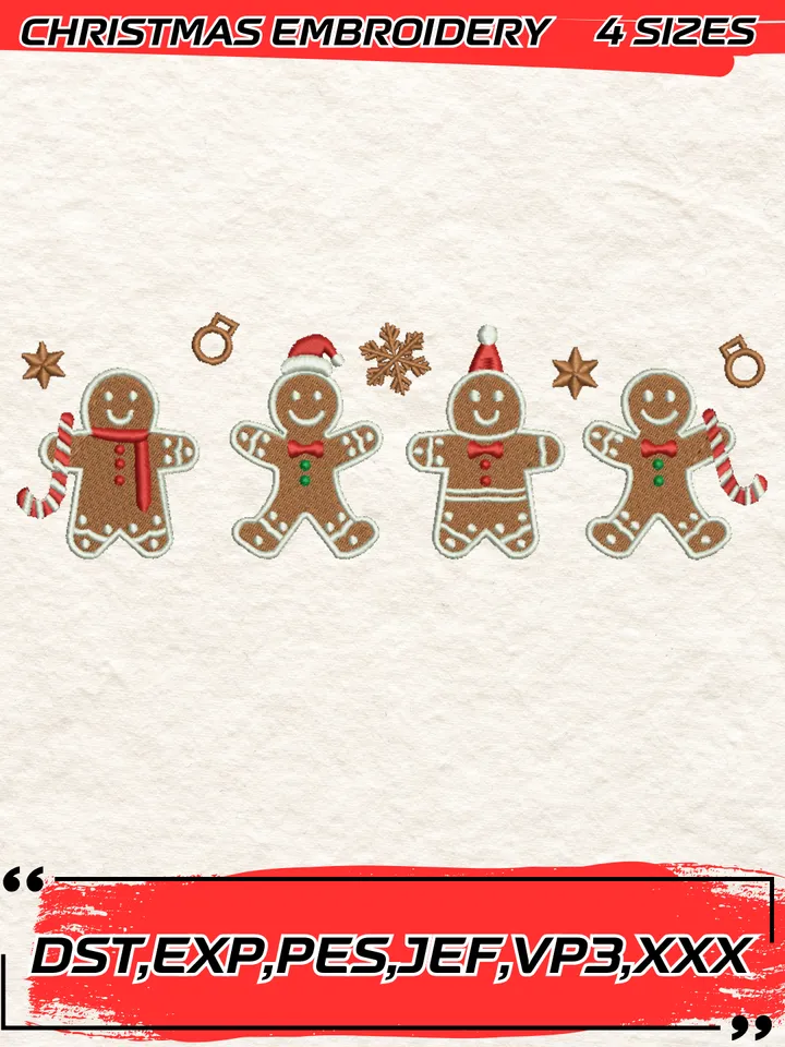 Gingerbread Man Embroidery Design,Christmas Embroidery Design,4 Sizes, Digital Download