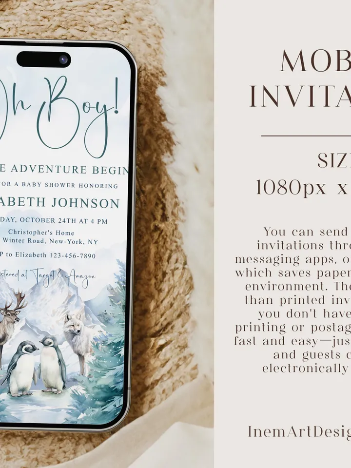 Editable Let the Adventure Begin, Woodland Baby Shower Invitation , Boy Adventure Baby Shower Invite, Forest Baby Shower - i125