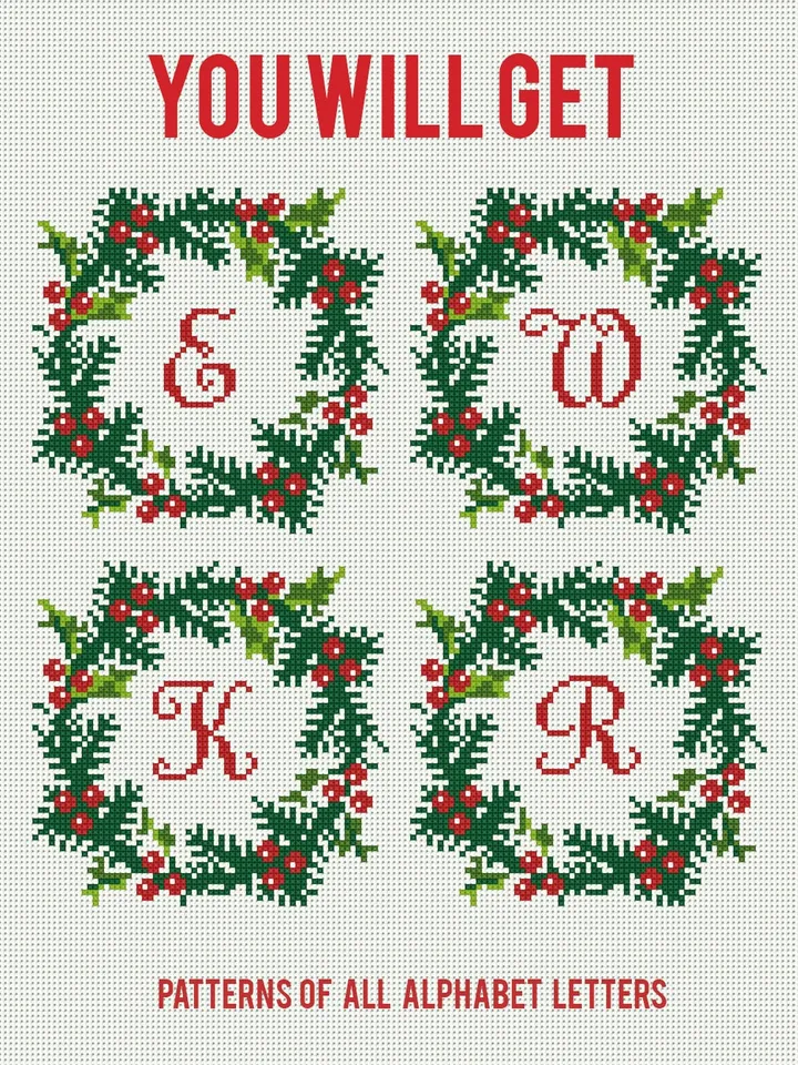 Christmas Wreath Monogram, Branch Noel cross stitch pattern, Holiday decor, counted, chart, gift DIY, embroidery, instant PDF