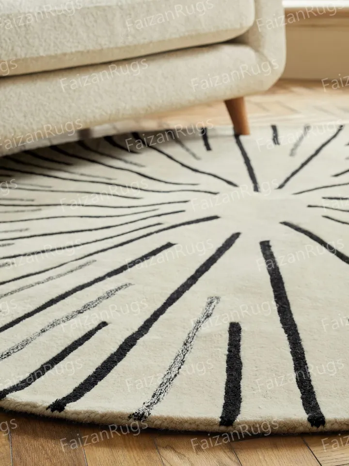 Nochrome Brady Stripe Circle Hand tufted rug 100% wool for kids room, living room, bed room in any size 4x4,5x5,6x6,8x8,9x9,10x10
