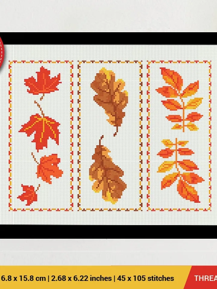 Autumn Leaves 3 Bookmarks Set Cross stitch pattern | Embroidery Pattern | Instant Download | Embroidery Designs
