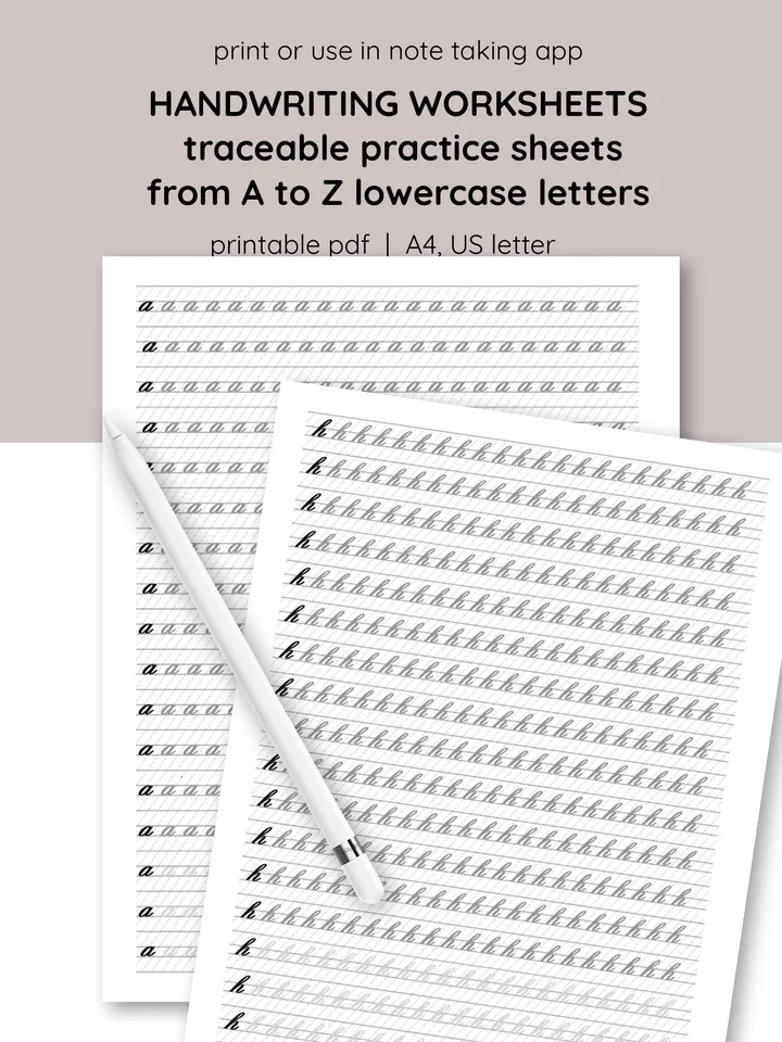 Printable Calligraphy Handwriting Worksheets: Fun Tracing for Kids' Writing Skills. Lowercase letter. Printable writing templates. Cursive handwriting exercises. Handwriting practice for children.
