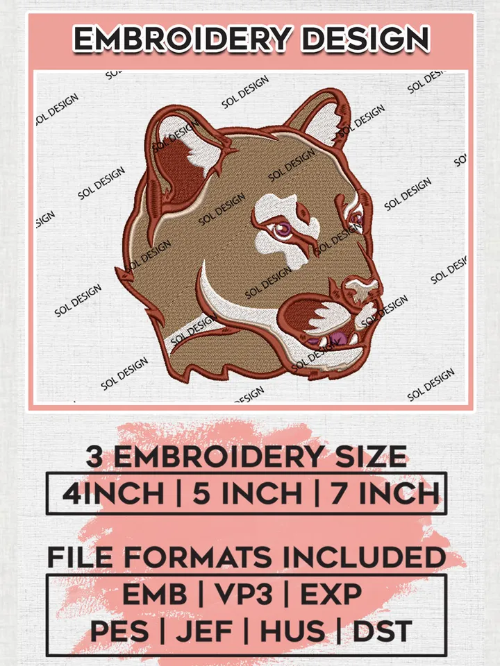 Charleston Cougars Mascot Embroidery Designs, NCAA Logo Machine Embroidery Files, NCAA Charleston Cougars Logo, NCAA Embroidery Designs, Machine Embroidery Designs, Digital Download