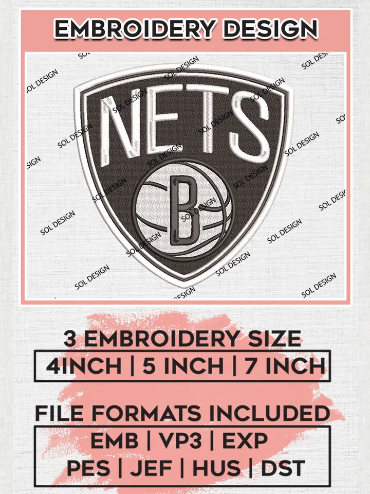 NBA Nets Logo Embroidery Designs, Brooklyn Nets Team Logo Embroidery, NBA Team, NBA Logo Machine Embroidery, NBA Embroidery Design, Digital Download