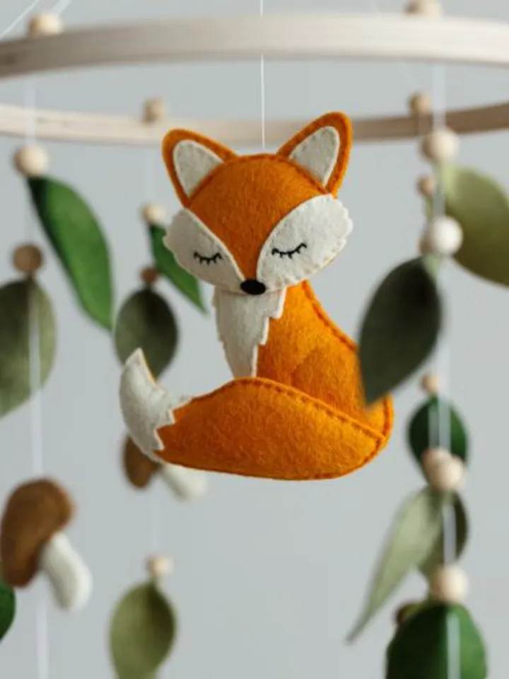 Handcrafted Fox and Woodland Themed Felt Baby Mobile - Customizable Nursery Decor