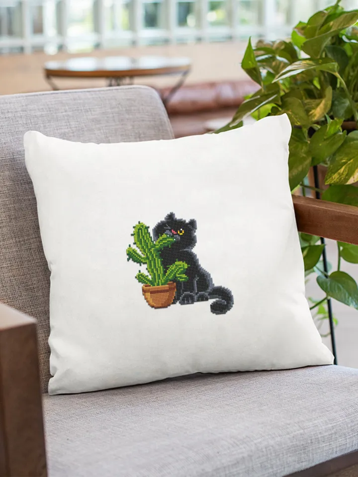 Black cat and cactus cross stitch pattern PDF download Funny cat cross stitch chart, Cactus pattern digital PDF, Plant lover gift #K47