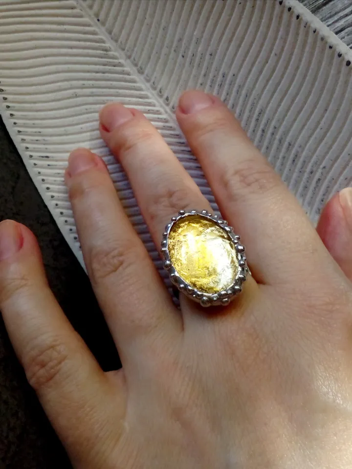 Glass ring, large oval ring, simple stained glass, tin soldered ring, stained glass ring, sparkling ring, shiny ring