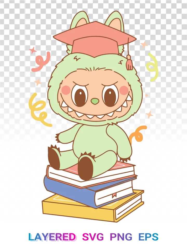 Labubu Preschool Graduation PNG, Cute Monster SVG Clipart