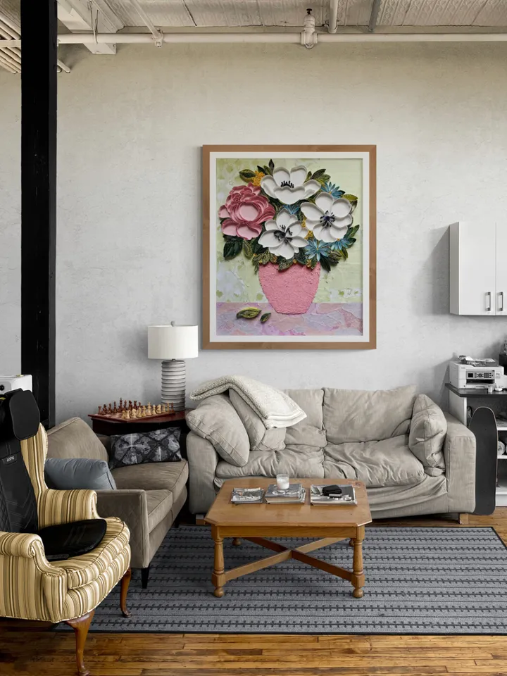 Original Quilling Paper Art | Paper painting | Bouquet with anemones | Wall Art | Home decor