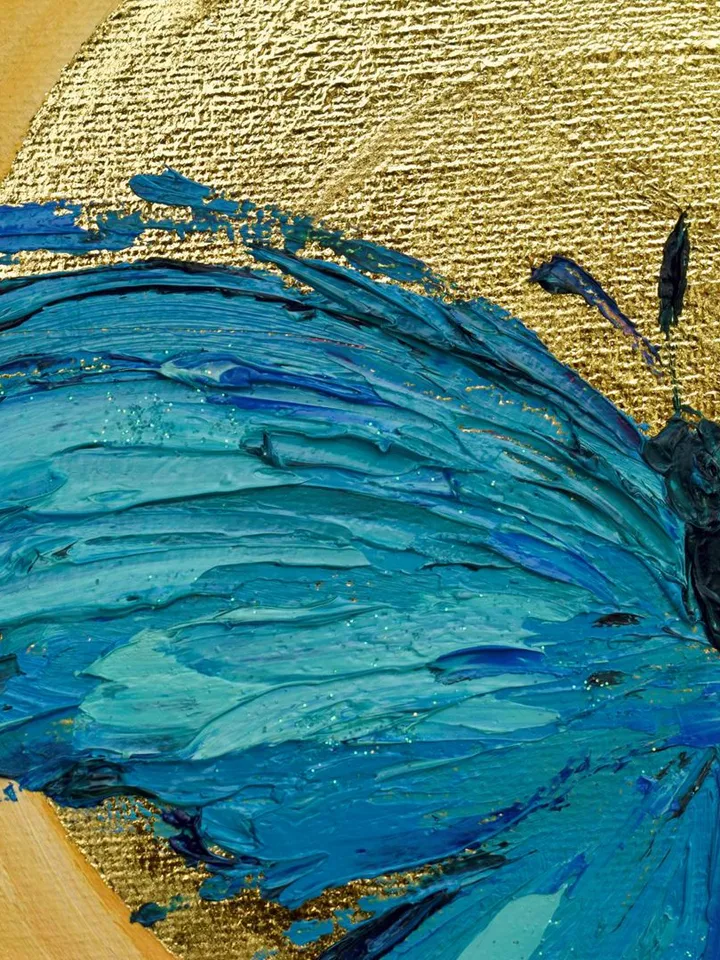 Blue Butterfly Painting Original Art 8 by 8 inches Gold Leaf Artwork Moon Art Insect Painting Blue Turquoise Home Decor