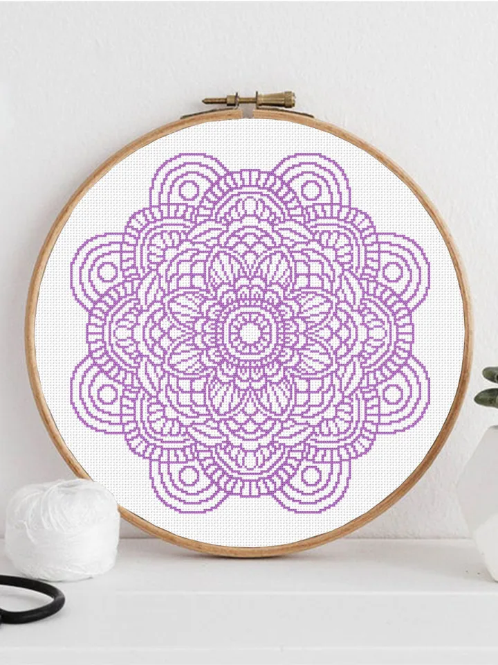 Flower mandala cross stitch pattern PDF download Mandala ornament cross stitch chart, Floral mandala pattern digital PDF, Mandala art #M237