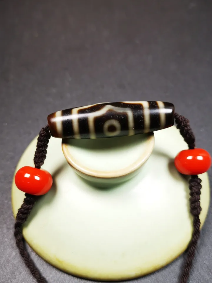 Gandhanra Antique Tibetan 3 Eyed Bead Necklace, 1.61" × 0.43",30 Years Old