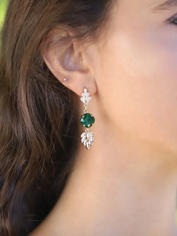 Art Deco Wedding Earrings , Emerald Green Vintage Retro Bridal Jewelry , Gatsby Wedding Earrings, Statement Chandelier Boho Wedding Earrings