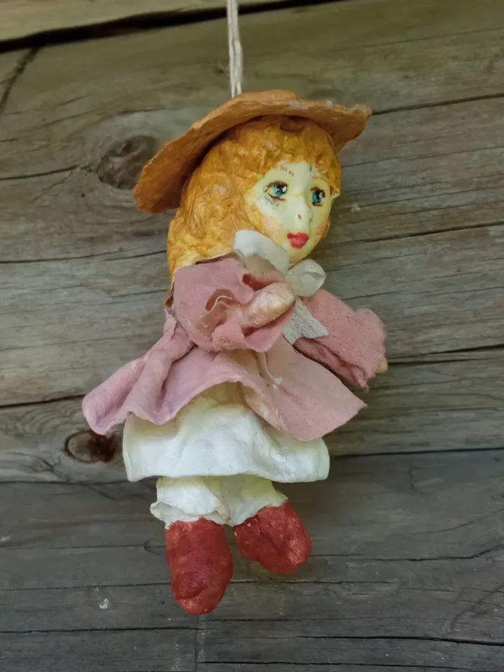 Christmas cotton toy pendant for the Christmas tree. Xmas family souvenir. An original Diy gift. Author's doll made of handmade cotton wool. A gift for her. Interior doll. Gifts from the hear. Little beautiful blonde doll. Christmas gifts. Xmas presents M