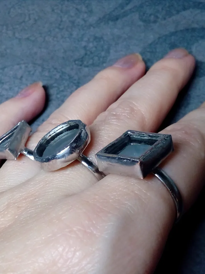 Mirror ring, squar ring, round ring, triangular ring, tin soldered glass ring, scrying mirror ring