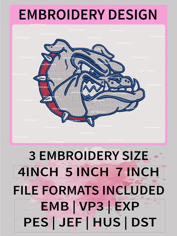 NCAA Gonzaga Bulldogs Embroidery File, 3 Sizes, 6 Formats, NCAA Machine Embroidery Design, NCAA Logo, NCAA Teams
