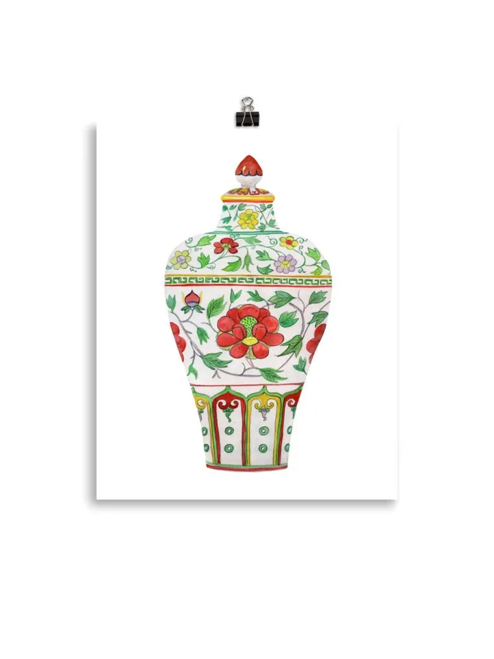 Green Set Of 2 Ginger Jars,Asian Vase Print, Chinoiserie Vase Wall Art Print ,Chinoiserie Set, Home Decor, Gift Idea For Living Room