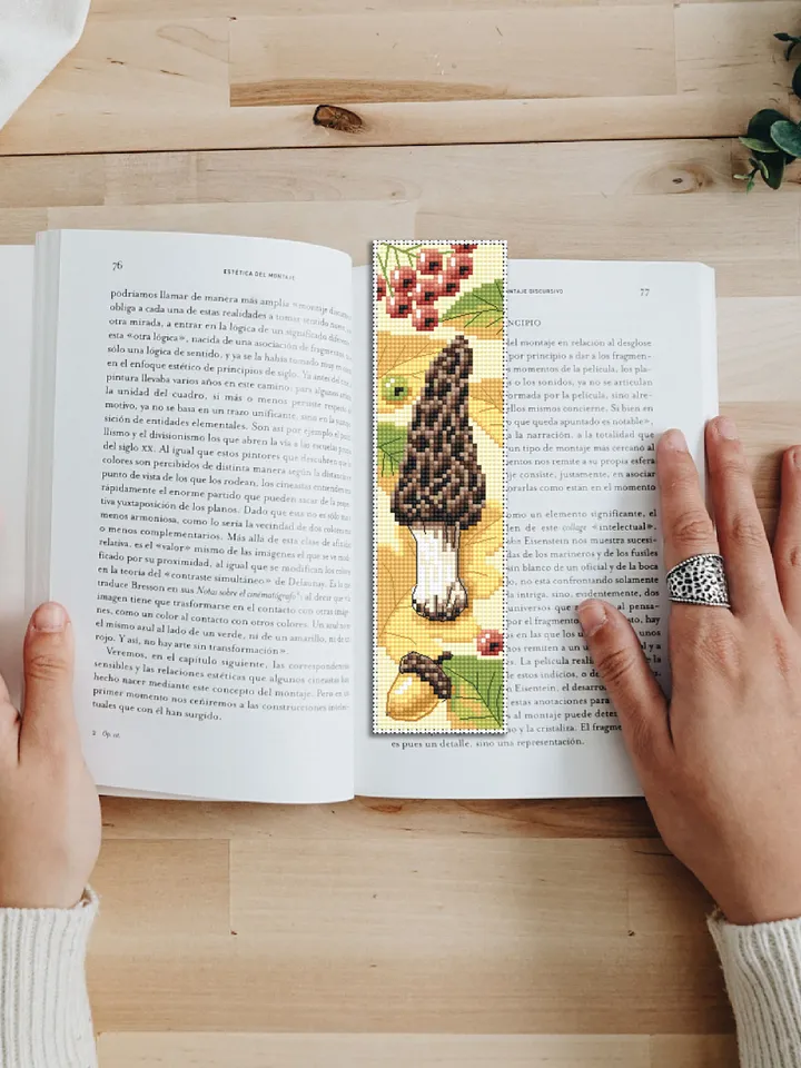 Mushroom bookmark cross stitch pattern PDF download Morel mushroom cross stitch chart, Digital bookmark pattern PDF, Fall embroidery #B161