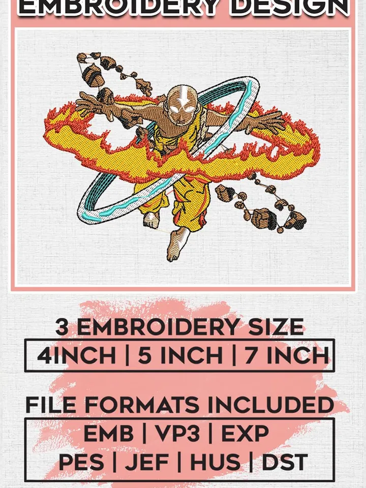 Aang embroidery design, Avatar embroidery, Anime design, Embroidery shirt, Embroidery file, Digital download EMB_ANIME_40