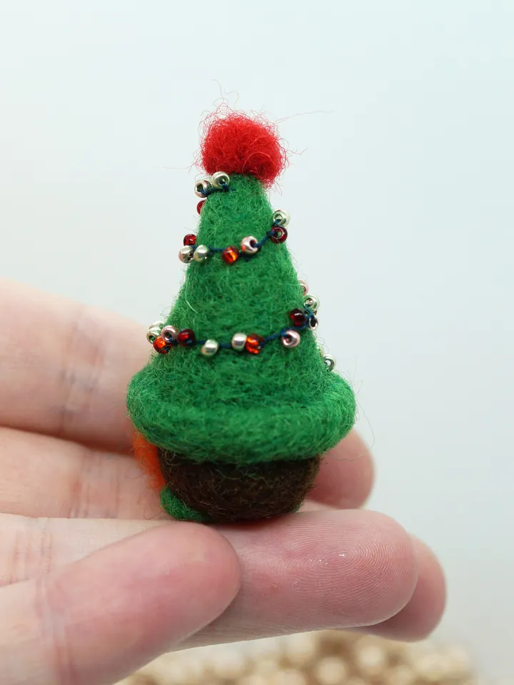 Miniature needle felted gnome, redhead gnome, ginger gnome, Christmas tree gnome, ready to ship from the USA