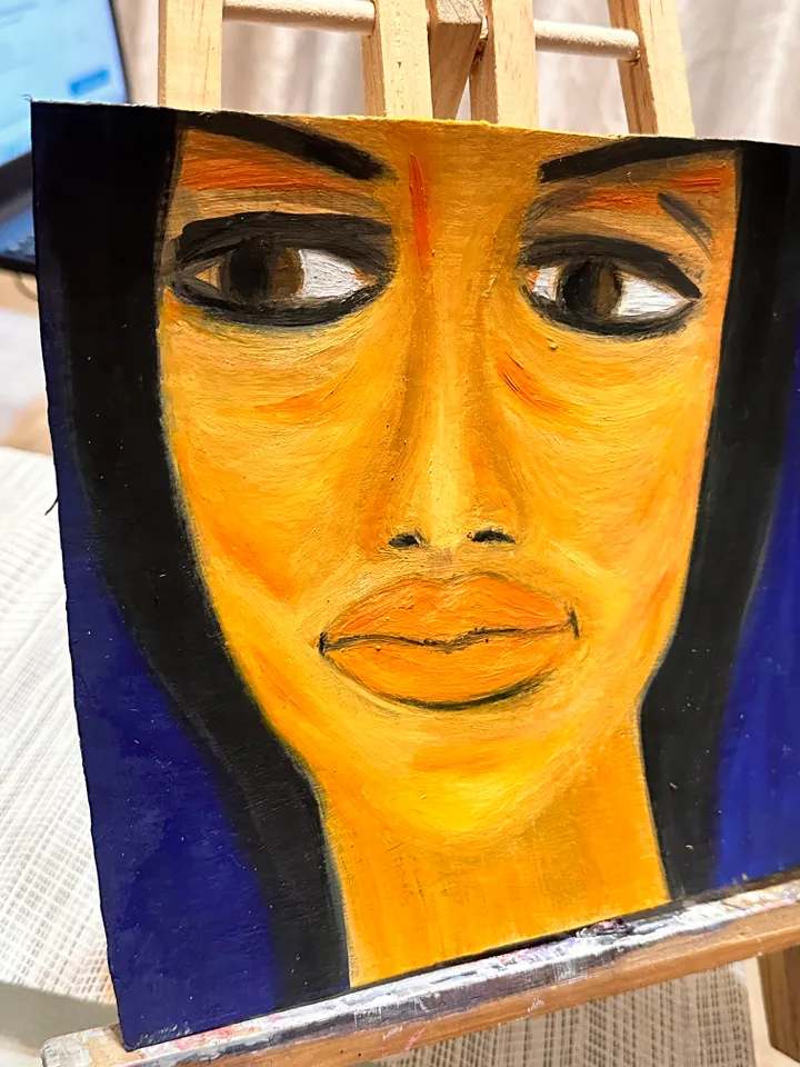Oil Painting Abstract Portrait of a Young Woman Feminist Art Female Art People Cardboard 8 x 8 inches 20 x 20 cm Miniature Modern Art Abstraction Unframed Wall Decor