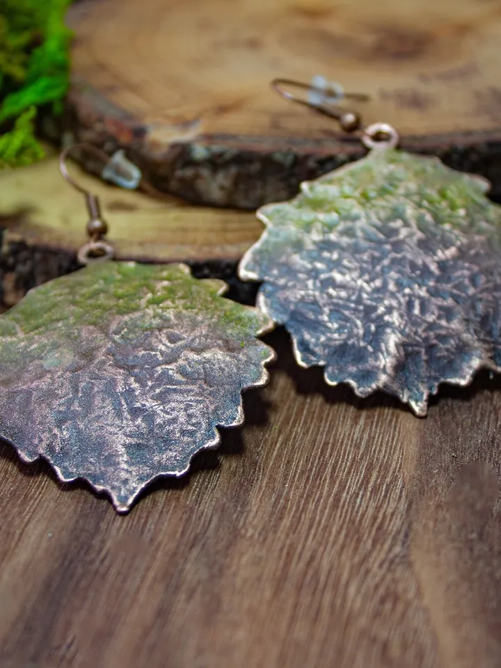 Set Aspen leaf pendant and earrings, real copper leaves, real aspen leaf, Nature Lover, Electroforming, Gift for wife