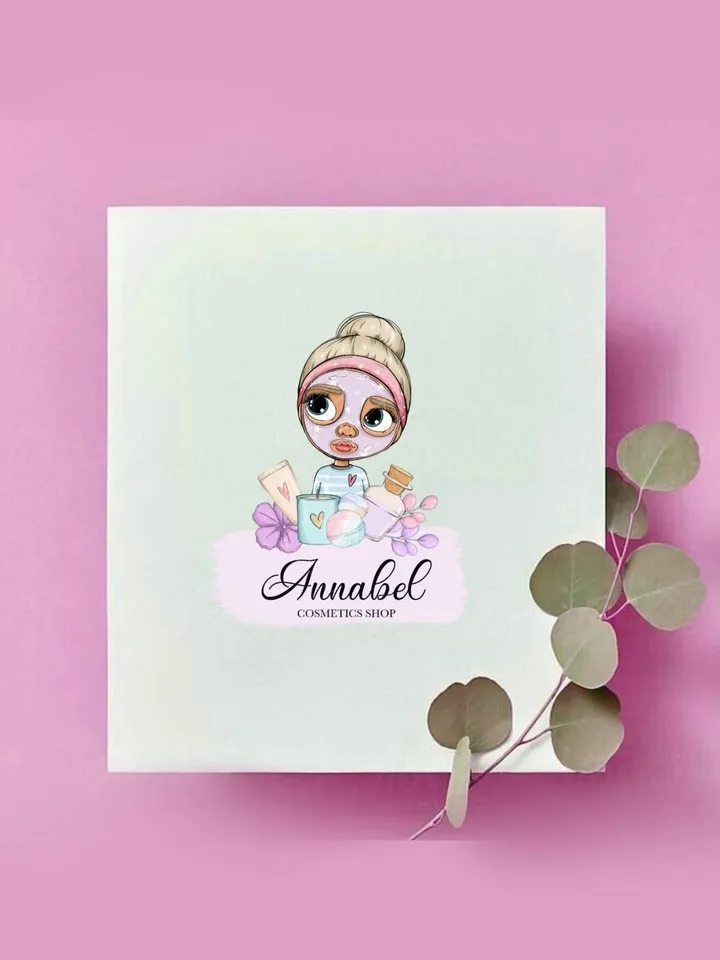 Cosmetic Shop Premade Logo, Beauty Logo, Girl Character Logo, Makeup Artist Logo, Cartoon Logo, Make up Logo, Cosmetic Logo, Beautician Logo