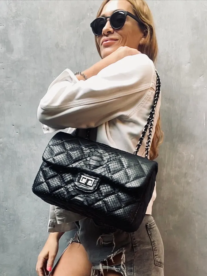Genuine python skin classy stitched big crossbody  | designer women leather handbag | snakeprint bag | crossbody purse |  gift for her