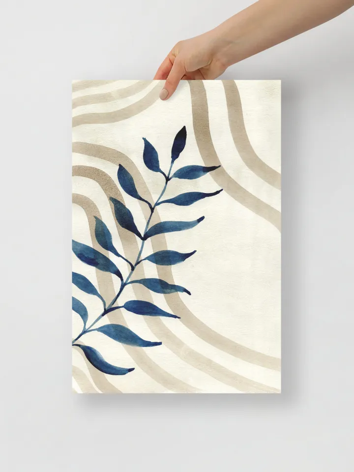 Indigo Beige Floral Minimalist Watercolor Wall Art, Set Of 2, Abstract Art Print, Blue Home Decor,